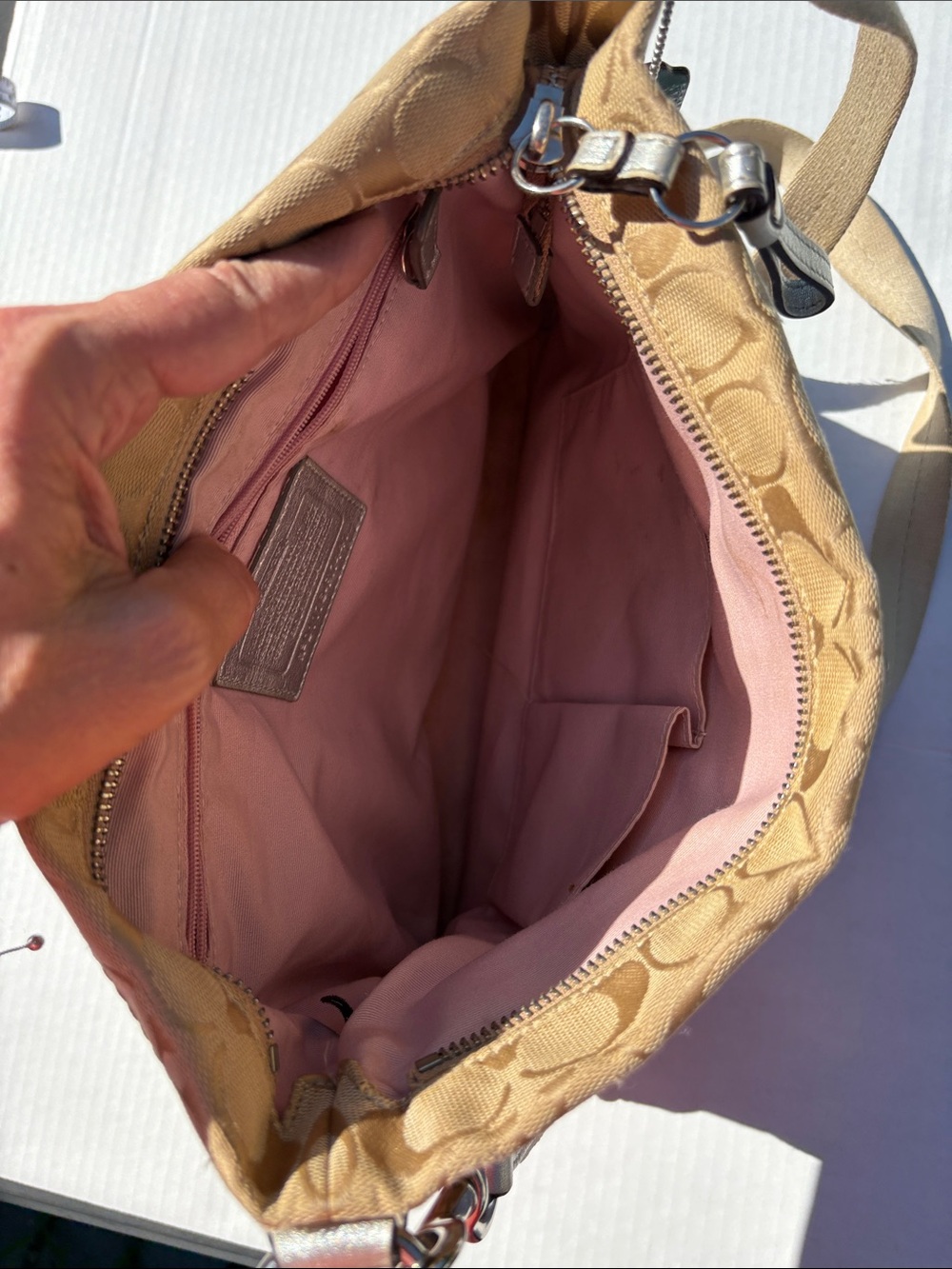 COACH Beige Signature Canvas Crossbody with Multi-Color Leather Accents - Picture 6 of 9